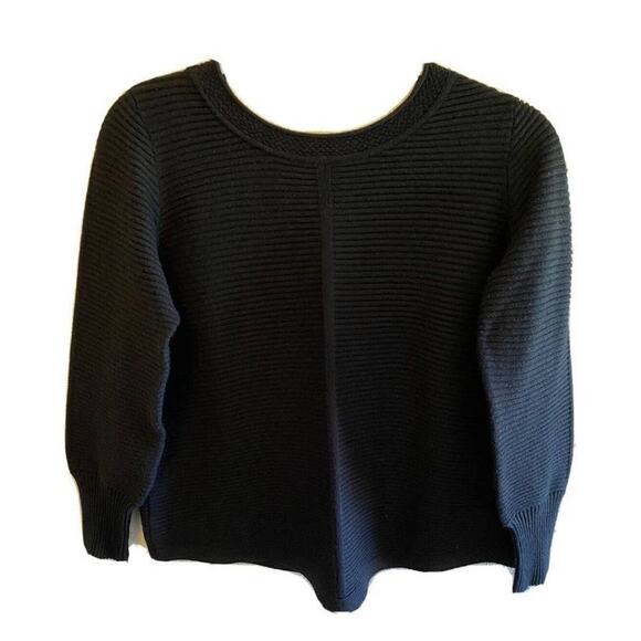 Cyrus Black Long Sleeve Round Neck Ribbed Tight Knit Sweater Size Petite Medium - Picture 1 of 6